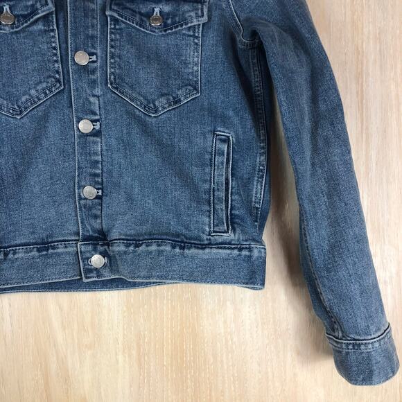 J Crew Mercantile Blue Cropped Denim Jacket Embroidered Heart Cute Casual XS - Picture 4 of 12